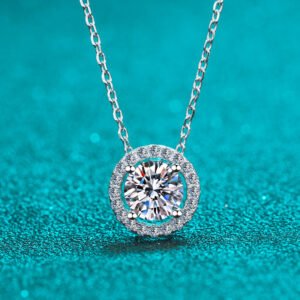 925 Sterling Silver Moissanite Necklace for Women Round Bezel Pendant Minimalist Korean Style Live Hot Sale Factory Direct