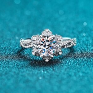 S925 Silver Ring for Women 1 Carat Moissanite Ring Korean Style Flower