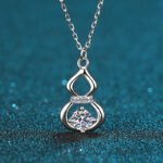 S925 Sterling Silver Necklace for Women with 0.5ct Moissanite Gourd Pendant, Four-Prong Setting, Collarbone Chain, Wholesale