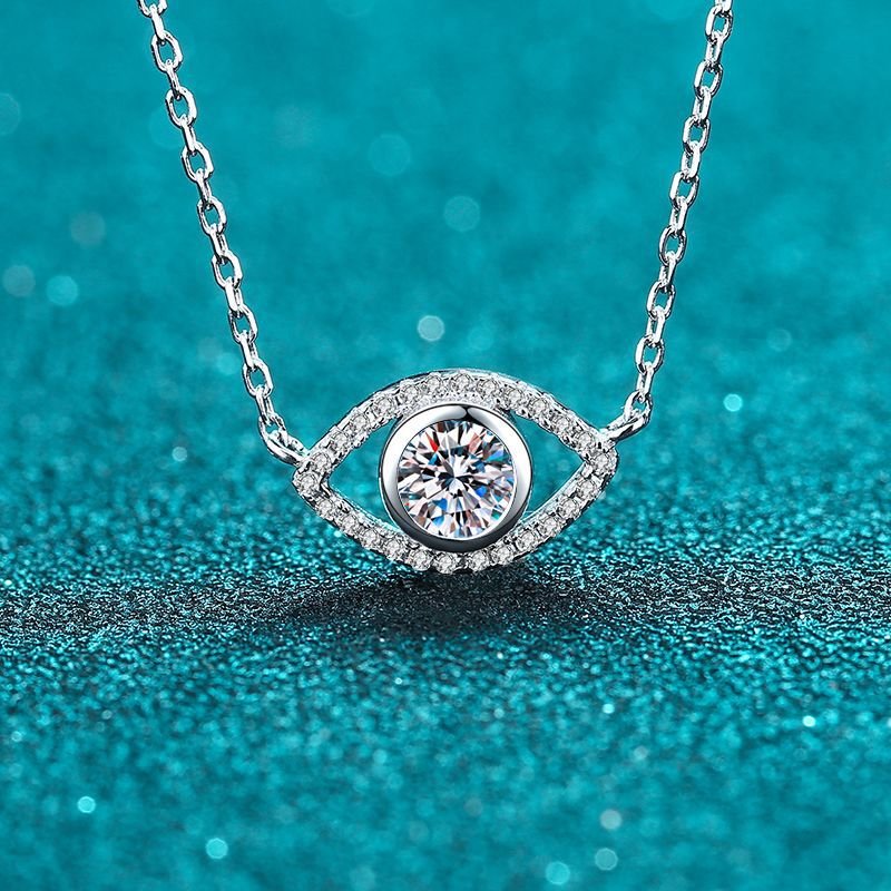 S925 Silver Angel Eye Moissanite Micro Pave Necklace
