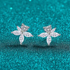 S925 Sterling Silver Full Moissanite Stud Earrings for Women, Flower Design, Fresh and Sweet, Delicate and Cute, Versatile