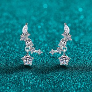 S925 Sterling Silver Moissanite Stud Earrings for Women, Small Wing Design, Minimalist Elegant Style