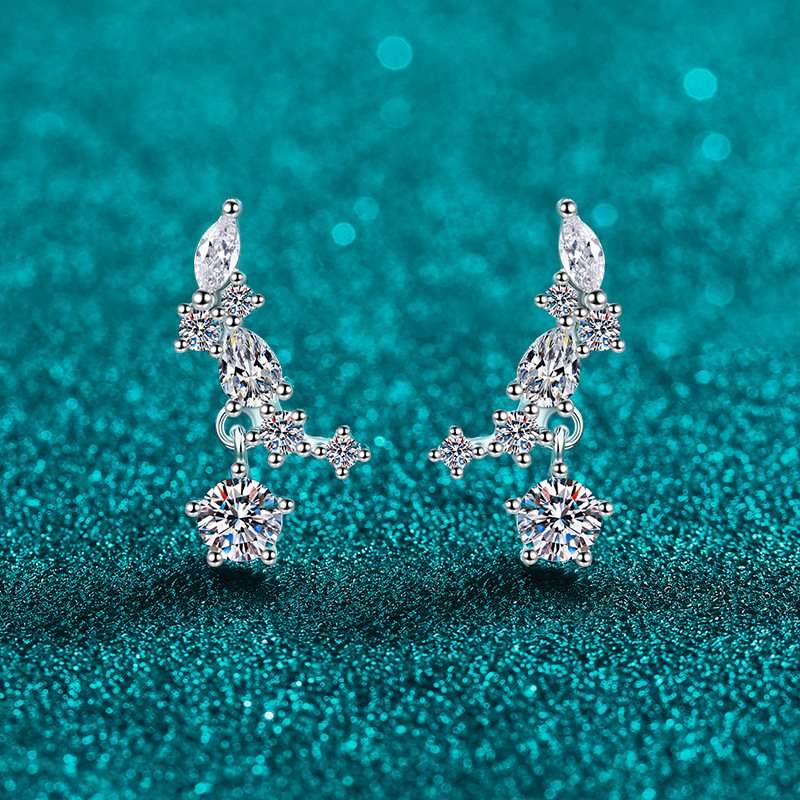 S925 Sterling Silver Moissanite Stud Earrings for Women, Small Wing Design, Minimalist Elegant Style