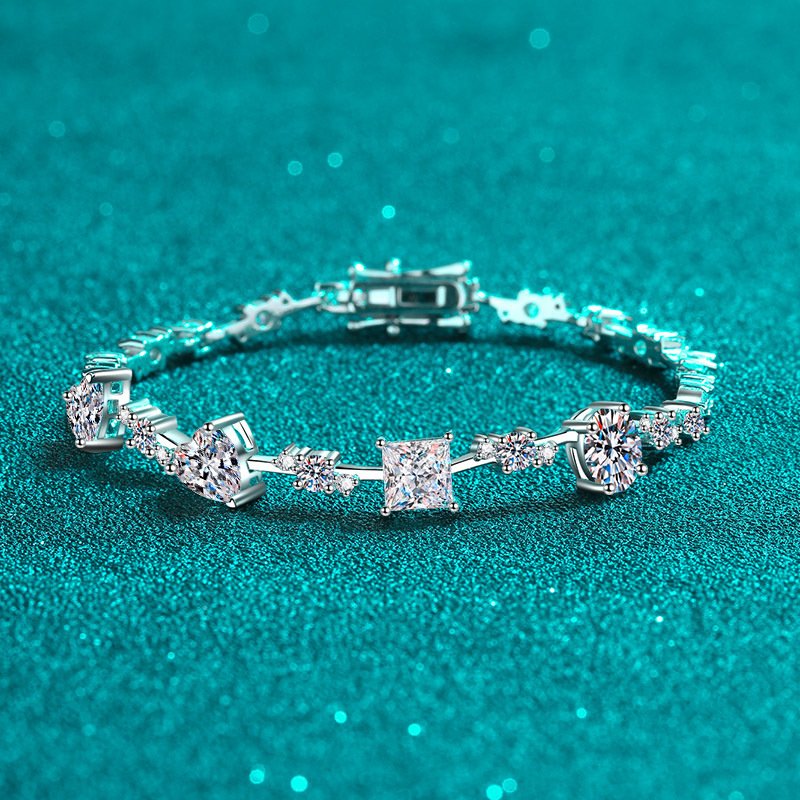 S925 Sterling Silver Moissanite Bracelet for Women, Unique Bangle, Plated, Factory Direct Wholesale