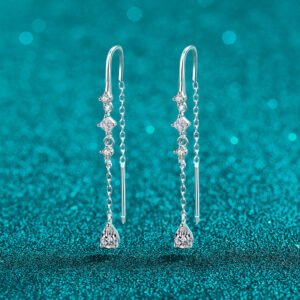 S925 Sterling Silver Moissanite Stud Earrings for Women, Waterdrop Long Tassel Dangle Earrings, Vintage High-End Fashion