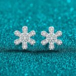 S925 Sterling Silver Full Moissanite Stud Earrings for Women, Snowflake and Floral Design, Fresh Sweet and Cute, Delicate for Daily Wear