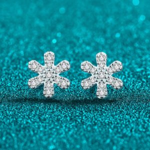 S925 Sterling Silver Full Moissanite Stud Earrings for Women, Snowflake and Floral Design, Fresh Sweet and Cute, Delicate for Daily Wear