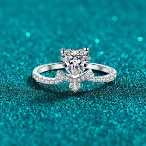 S925 Sterling Silver Moissanite Heart Scepter Ring for Women, Sweet and Elegant