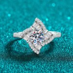 S925 Sterling Silver Moissanite Ring for Women, Beveled Square Star Band, Light Luxury, Delicate, High-End