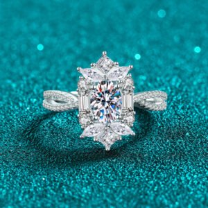 S925 Sterling Silver Moissanite Ring for Women, Firework Egg-Shaped Ring, Light Luxury Elegant High-End