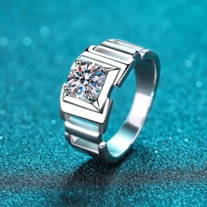 S925 Silver Men's Ring Simple 1 Carat Moissanite Ring European and American Style