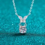 S925 Sterling Silver Moissanite Butterfly Pendant Necklace for Women, Sweet and Cute Daily Style