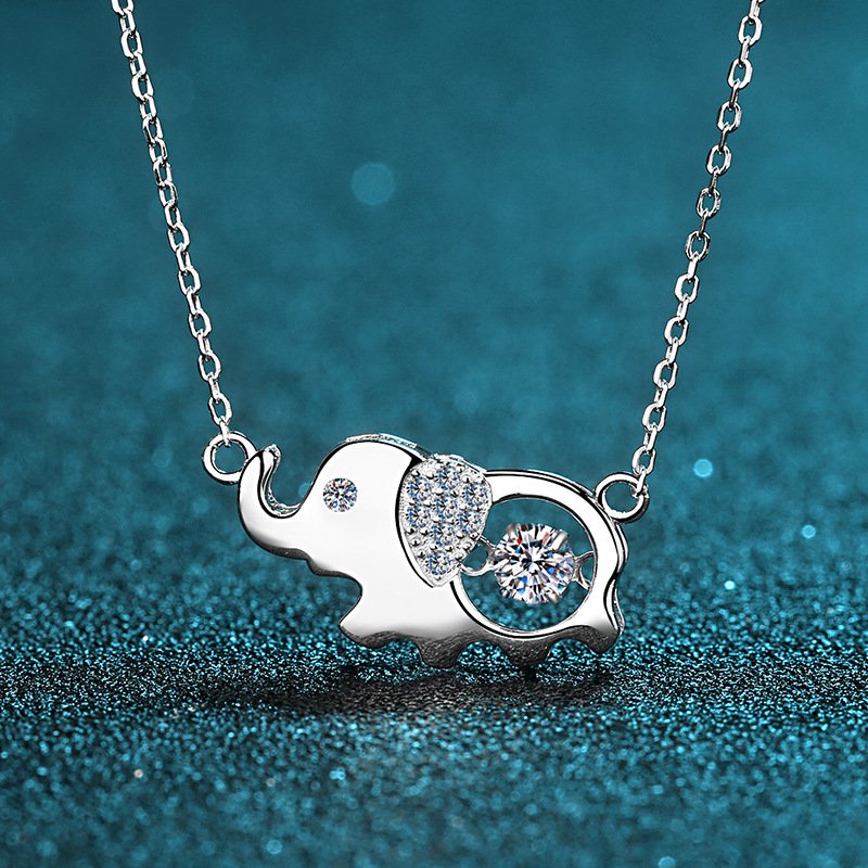 Wholesale S925 Silver Elephant Pendant Necklace with 0.5 Carat Moissanite