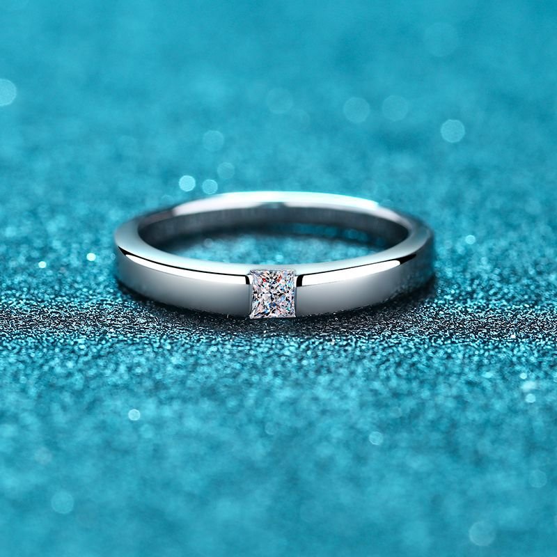 925 Silver Princess Cut Simple Band Ring with 30-Point Moissanite, Unisex