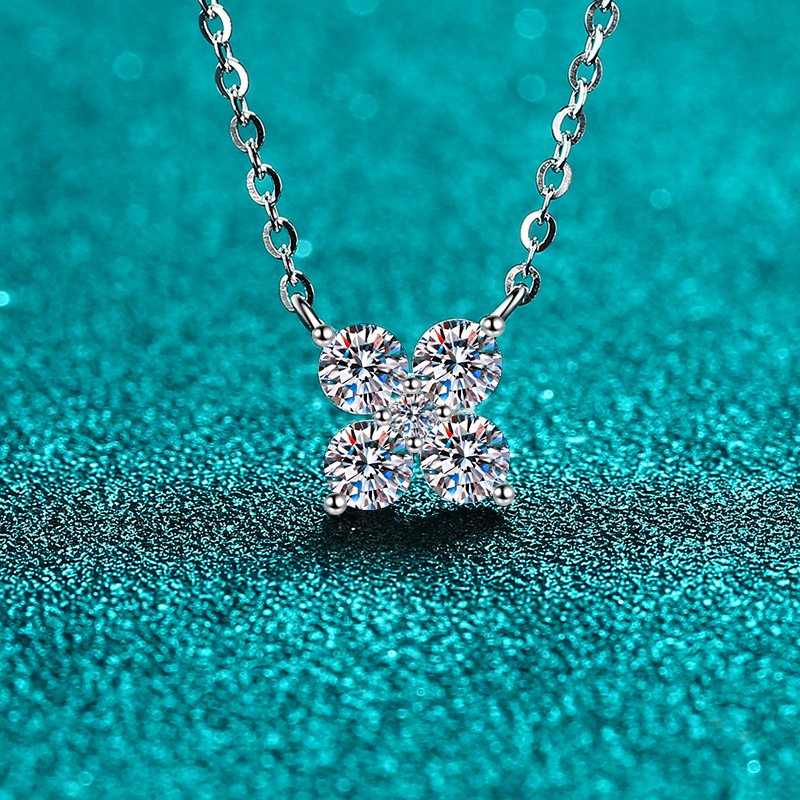 S925 Sterling Silver Moissanite Pendant Necklace for Women, Floral Design, Simple Elegant, Daily Wear, Gift