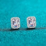 S925 Sterling Silver Earrings for Women with Radiant Emerald Cut Moissanite Geometric Studs Factory Direct