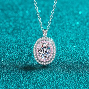 S925 Sterling Silver Necklace Women Moissanite Oval Pendant Rose Gold Tone Collarbone Chain Wholesale