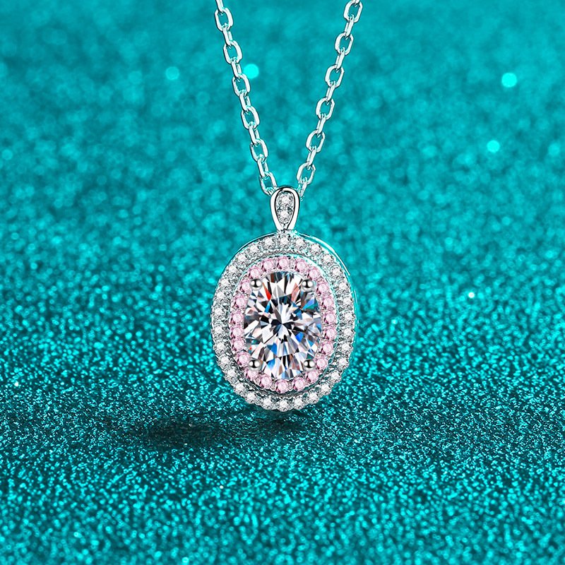 S925 Sterling Silver Necklace Women Moissanite Oval Pendant Rose Gold Tone Collarbone Chain Wholesale