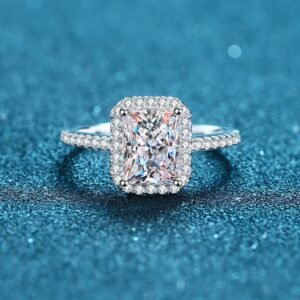 925 Sterling Silver Ring for Women with Micro-Set Stones, 1 or 2 Carat Moissanite, Four-Prong, Fancy Cut