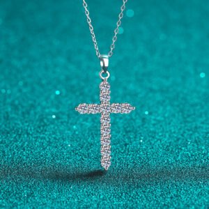 S925 Sterling Silver Cross Pendant Necklace for Women, Moissanite, Chain Necklace, Factory Direct Wholesale