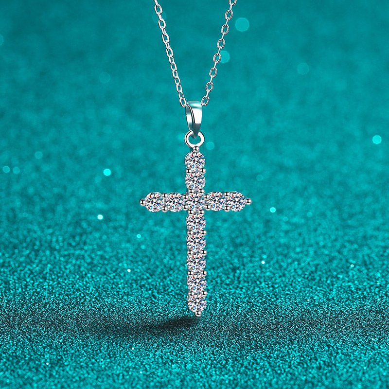 S925 Sterling Silver Cross Pendant Necklace for Women, Moissanite, Chain Necklace, Factory Direct Wholesale