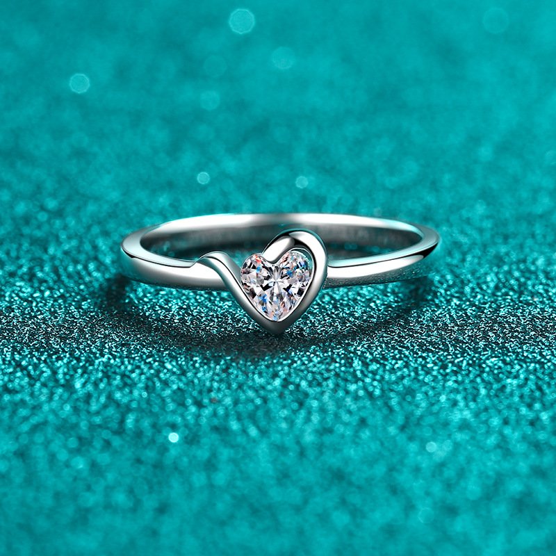S925 Sterling Silver Moissanite Ring for Women Heart Shaped Unique Design Simple Elegant Daily Wear