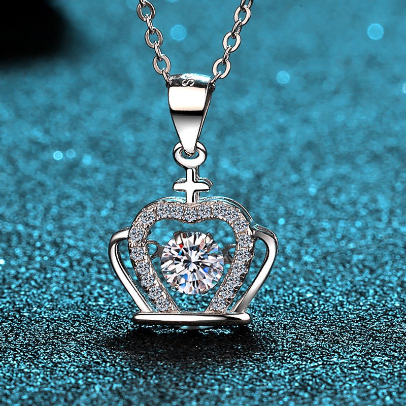 S925 Sterling Silver Crown Pendant Necklace for Women, Moissanite, Layering Chain, Factory Direct Wholesale
