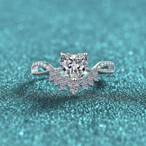 S925 Sterling Silver Moissanite Ring for Women Heart Hollow-Out Band Sweet Light Luxury Holiday Gift