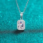 S925 Sterling Silver Moissanite Pendant Necklace Emerald Radiant Cut Chain
