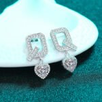 S925 Sterling Silver Q Letter Earrings for Women with Moissanite Heart Shape