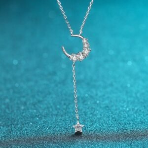 S925 Silver Star Moon Pendant Moissanite Necklace