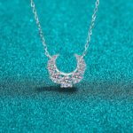 S925 Sterling Silver Moissanite Necklace for Women, Crescent Smile Diamond Pendant, Delicate Sweet High-End