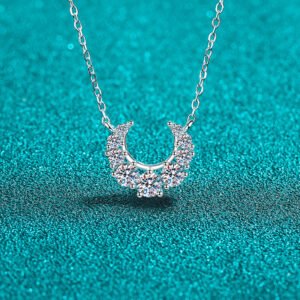 S925 Sterling Silver Moissanite Necklace for Women, Crescent Smile Diamond Pendant, Delicate Sweet High-End