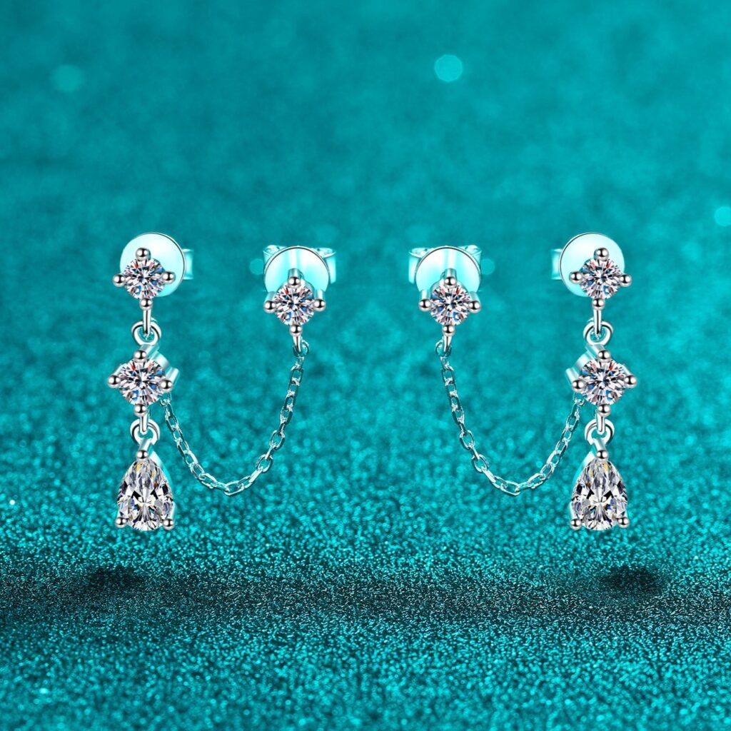 S925 Sterling Silver Moissanite Earrings for Women, Tassel Double Needle, Simple High-end Ins Style