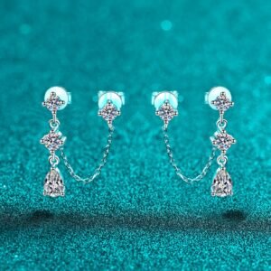 S925 Sterling Silver Moissanite Earrings for Women, Tassel Double Needle, Simple High-end Ins Style