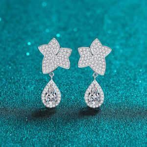 S925 Silver Earrings for Women Maple Leaf Drop Moissanite Stud Earrings Factory Direct Wholesale
