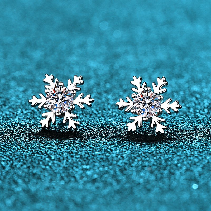 S925 Sterling Silver Moissanite Snowflake Earrings for Students, Factory Direct