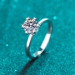 S925 Sterling Silver Heart Six-Prong Moissanite Ring for Women Wedding Ring Factory Direct Wholesale