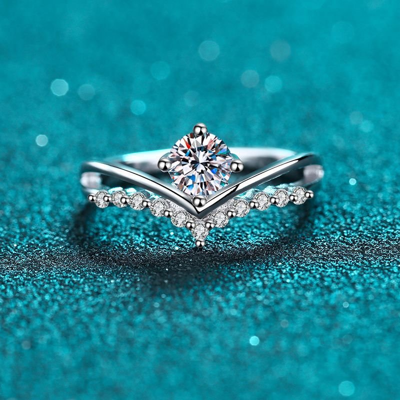 V-Shape Micro-Set Moissanite Ring for Women, 925 Silver, Factory Direct