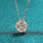 S925 Sterling Silver Four-Prong Moissanite Champagne Gold Necklace Pendant for Women, Fresh and Elegant Daily Style