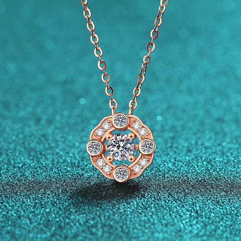 S925 Sterling Silver Four-Prong Moissanite Champagne Gold Necklace Pendant for Women, Fresh and Elegant Daily Style