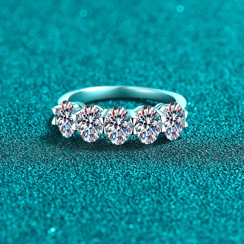 S925 Sterling Silver Moissanite Ring Women Oval Eternity Band Fashion Light Luxury