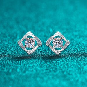 S925 Sterling Silver Moissanite Stud Earrings Geometric Swirl Design Minimalist Daily Gift