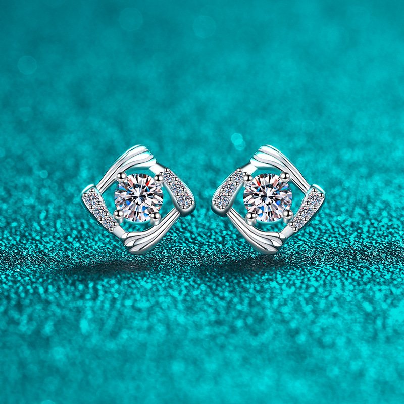 S925 Sterling Silver Moissanite Stud Earrings Geometric Swirl Design Minimalist Daily Gift