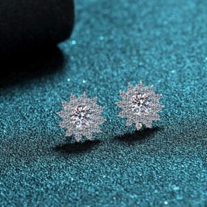 925 Silver Stud Earrings for Women, Four-Prong 1 Carat Moissanite, Round Cubic Zirconia Earrings