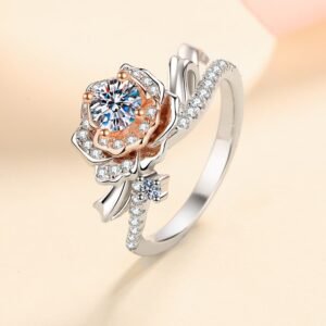 A Rose S925 Silver Women's Ring 50 Points Moissanite Ring Two-Tone Rose Gold 520 Valentine's Day Gift