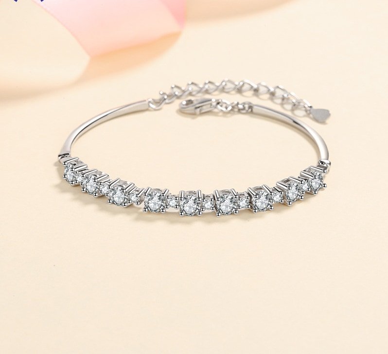 S925 Silver Bracelet with Moissanite and CZ Stones for Women