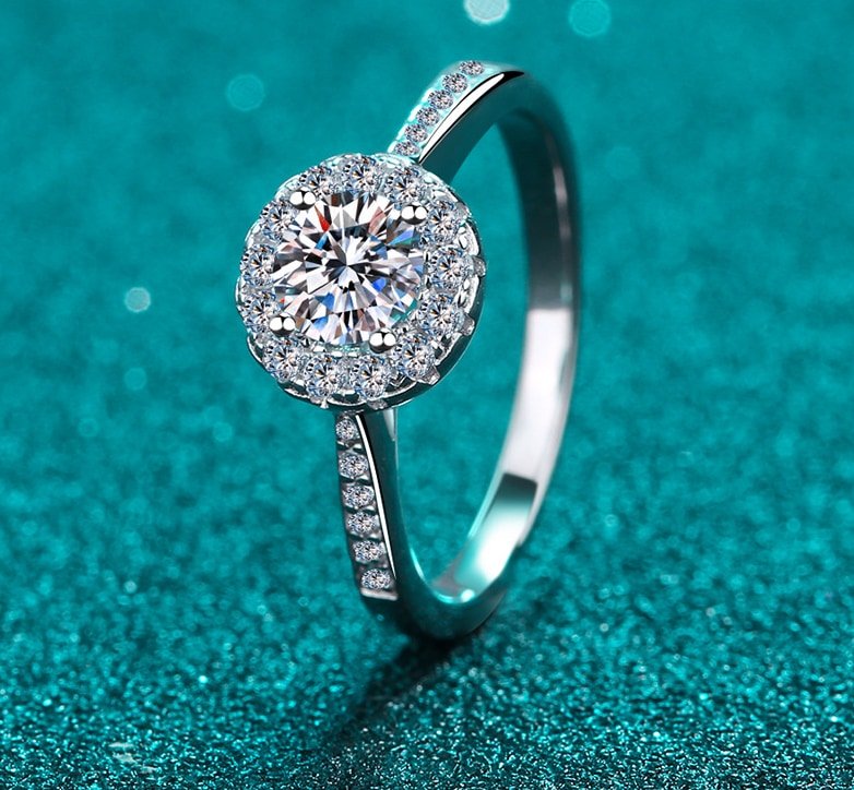 S925 Sterling Silver Moissanite Ring Four Prong Round Setting Factory Direct