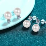 S925 Sterling Silver Earrings for Women, Flawless Freshwater Pearl Moissanite Stud Earrings