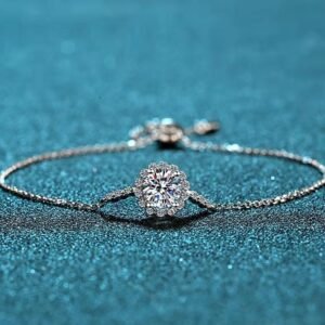 1 Carat Moissanite Bracelet for Women, 925 Silver, Star Around Moon Design